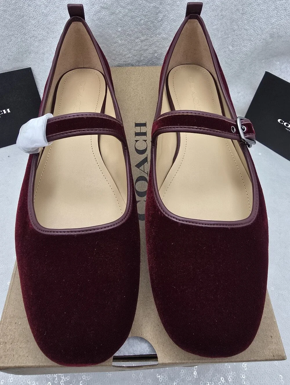 Coach C Rivet Velvet Burgendy Mary Jane Buckle Strap Women's sz 11